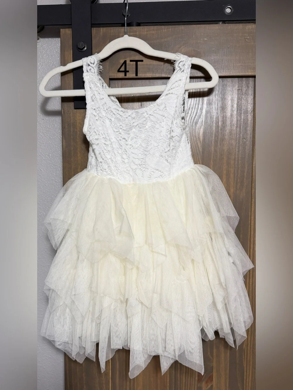 Ivory Lace & Tulle Ruffle Dress - Girls 4T